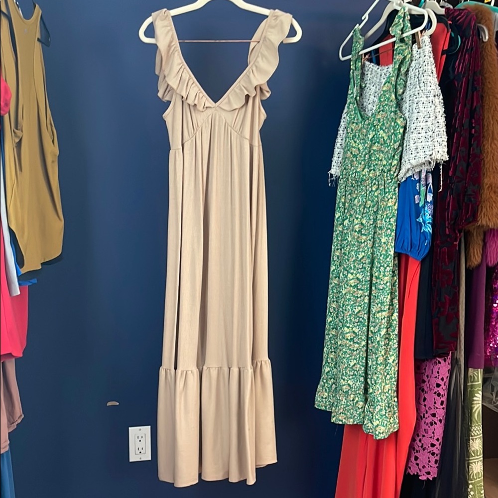 Elegant Cream Ruffle Maxi Dress